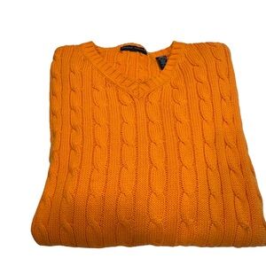 Grant Thomas Men’s Cable Knit Cotton Crew Neck Sweater Orange Sz L Rare